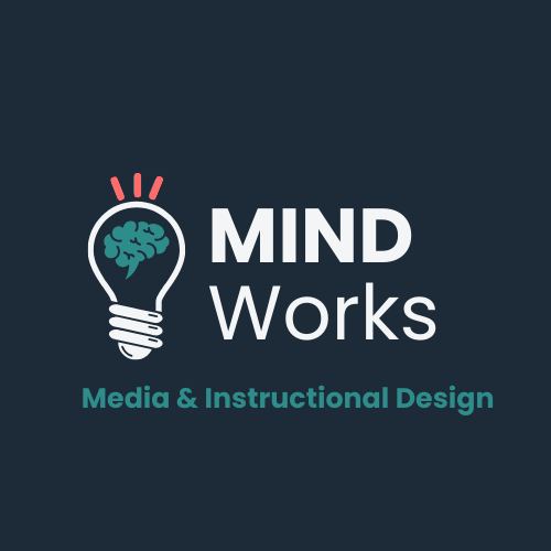 MindWorks Logo2 Navy blue MIND Works Media & Instructional design logo with light bulb workmark next to the title.